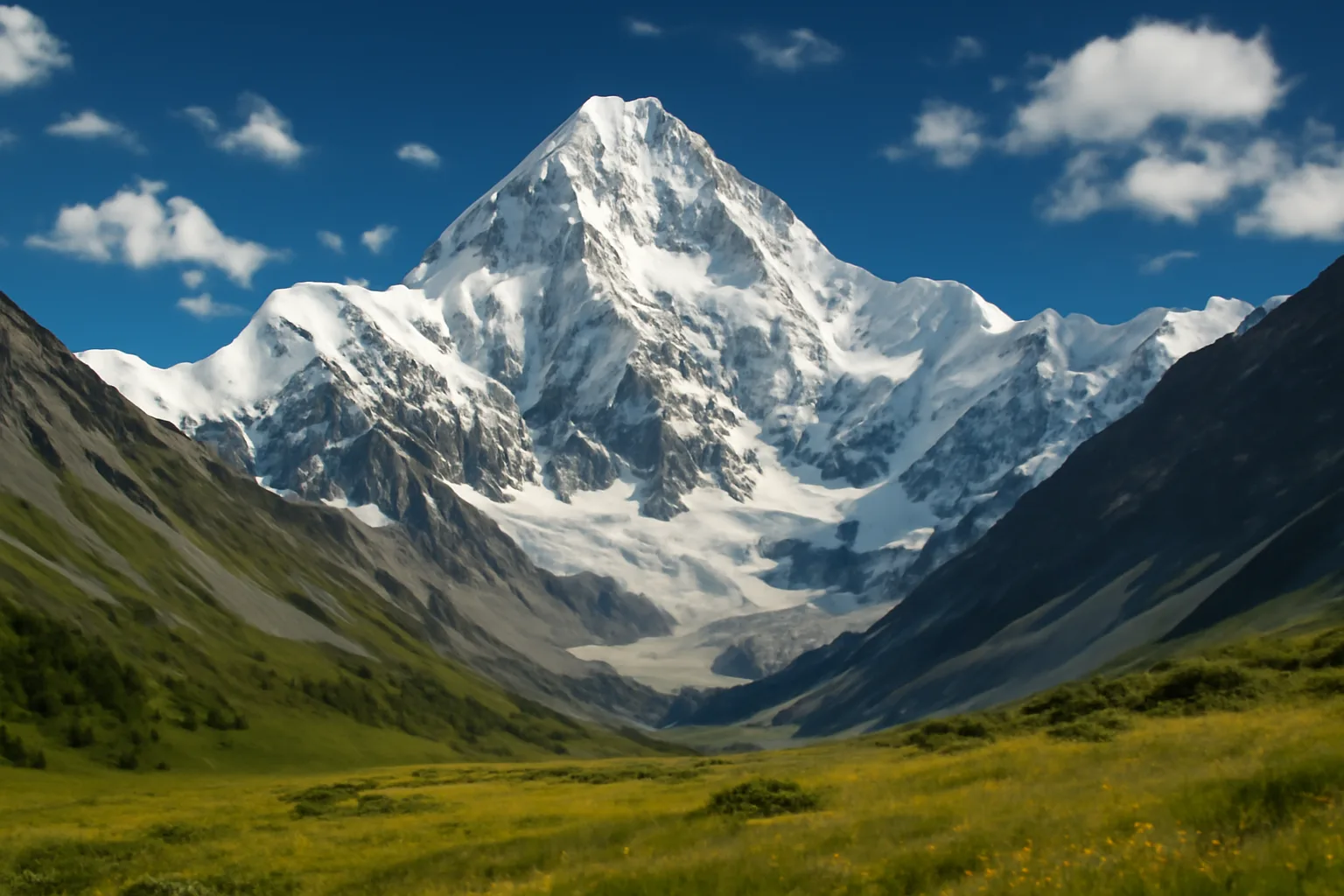 Mont Belukha dans l'Altai en Russie avec glaciers et ciel dramatique