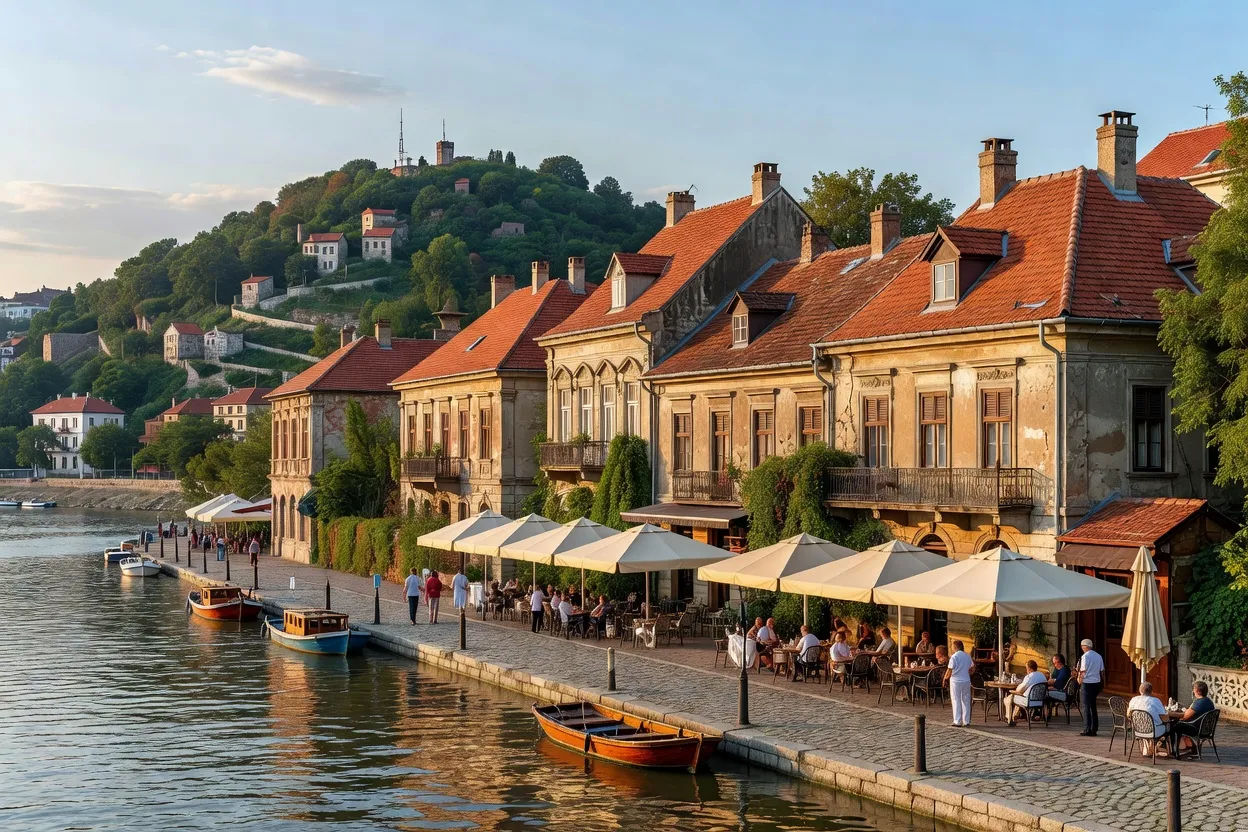 Ruelles colorées et tour Gardoš dans le quartier de Zemun à Belgrade