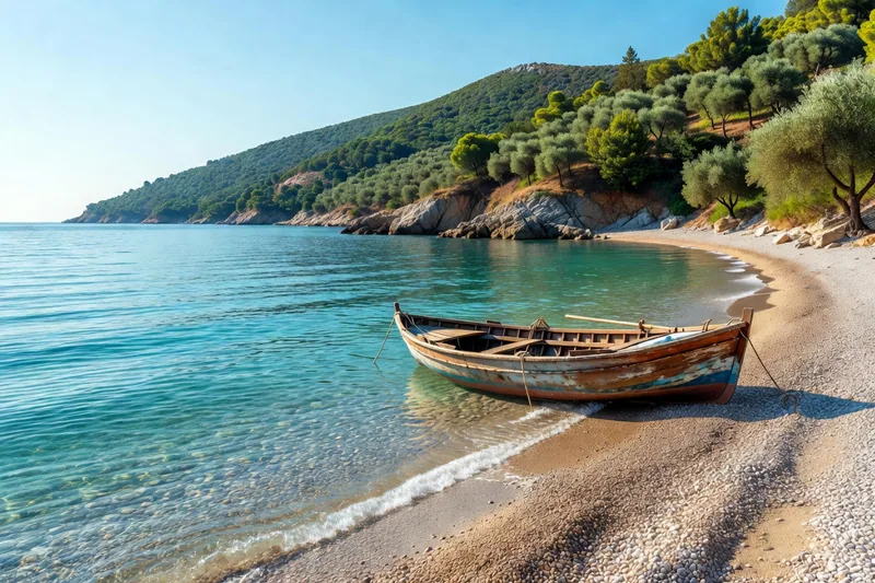 Plage de Drymades sur la Riviera albanaise avec ses eaux turquoises