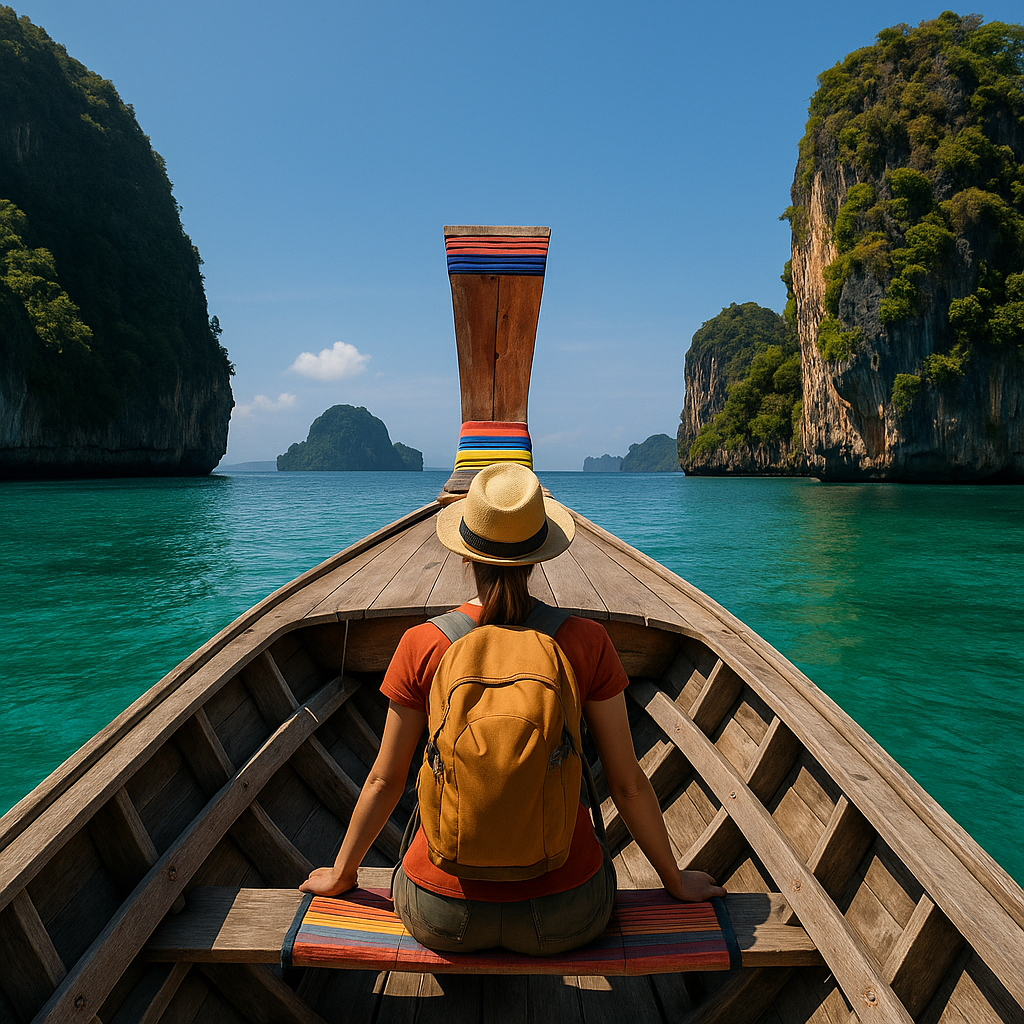 Voyageur célibataire dans une rue animée de Thaïlande