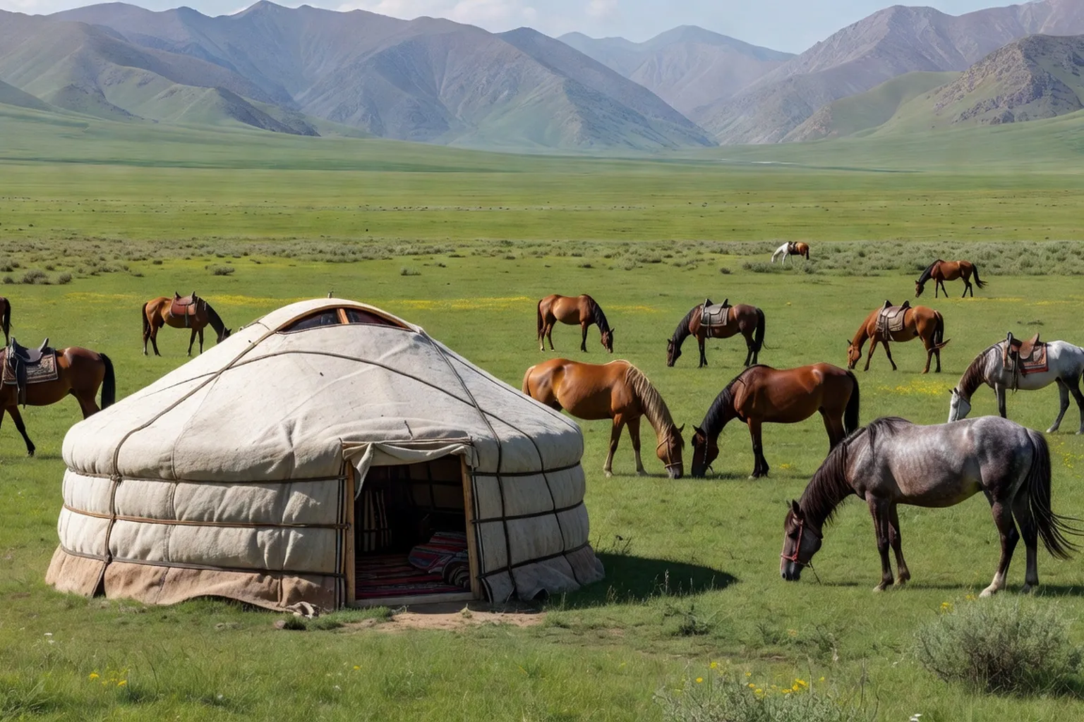 Yourte traditionnelle kazakhe dans la steppe