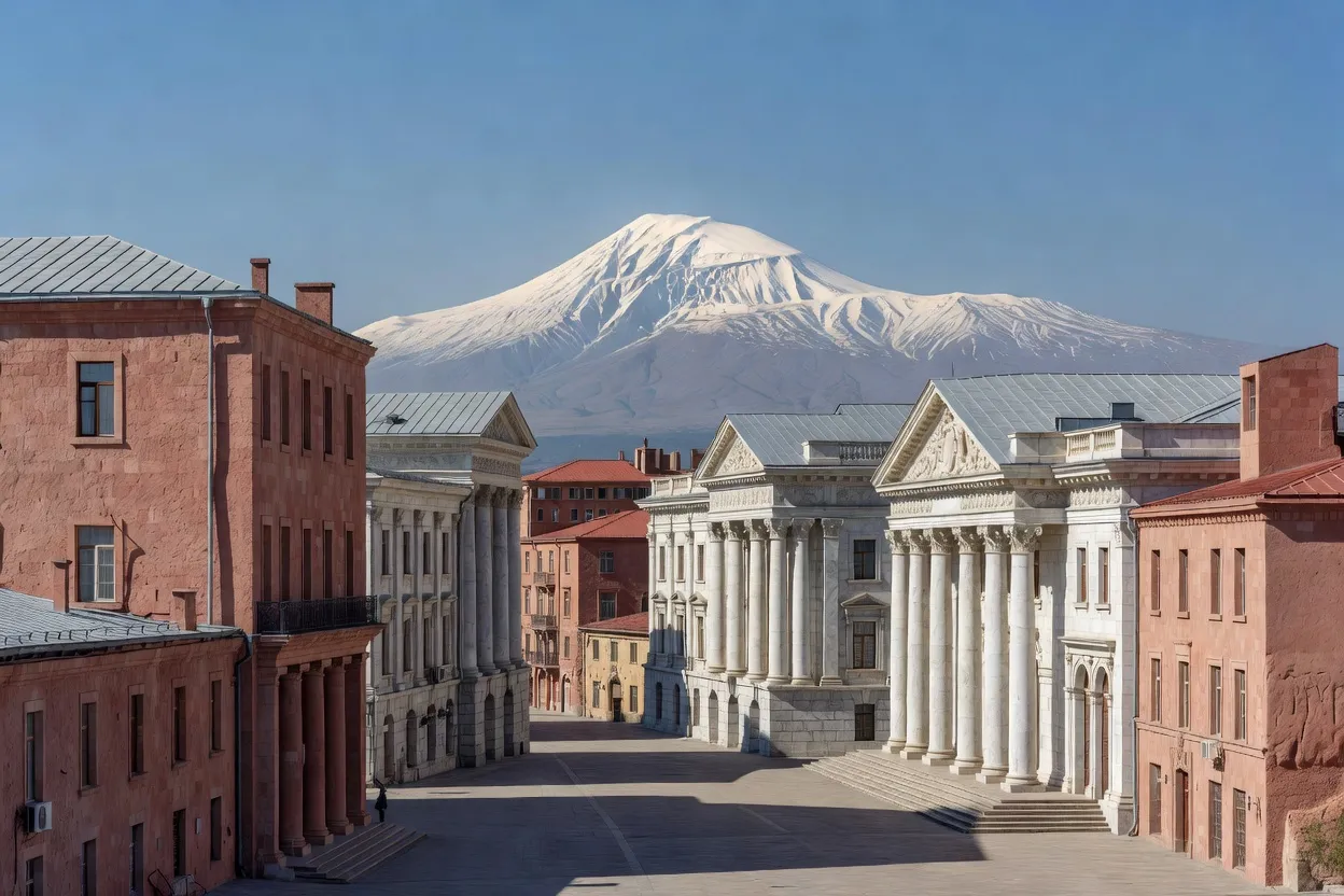 Erevan capitale arménienne en tuf volcanique avec vue sur le mont Ararat