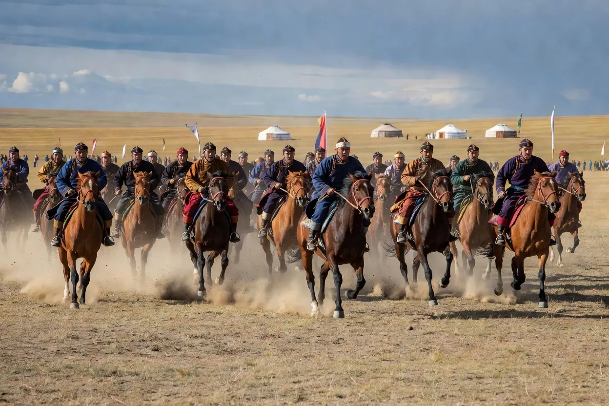 Course de chevaux lors du festival Naadam dans la steppe mongole