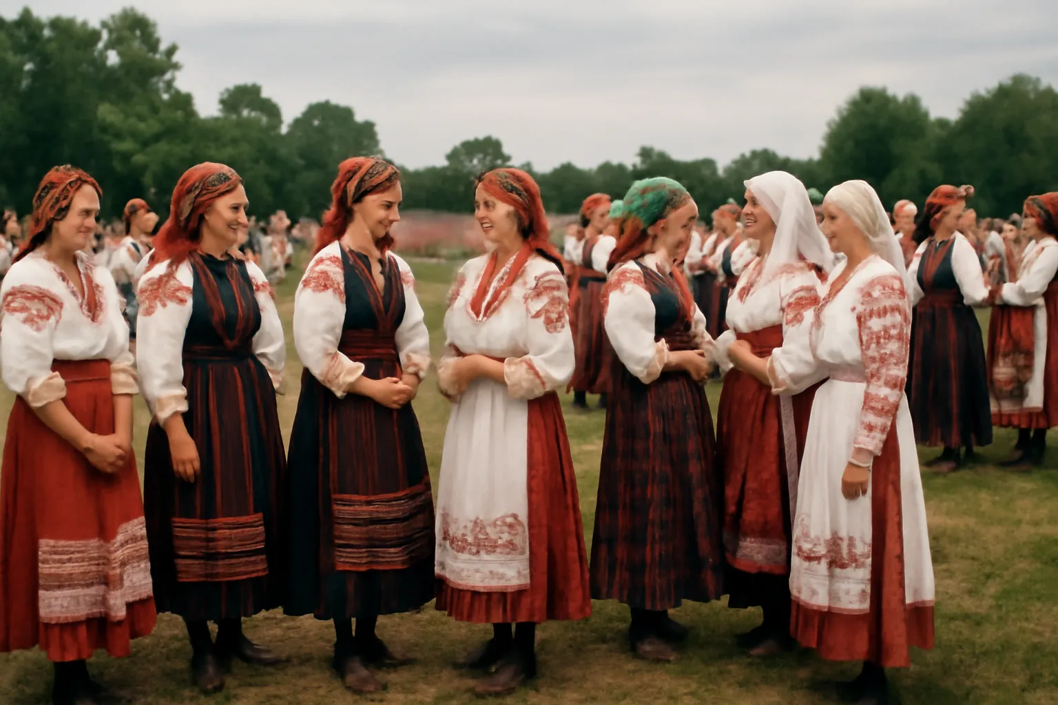 Femmes slaves en costume traditionnel lors d'un rassemblement culturel en Europe de l'Est