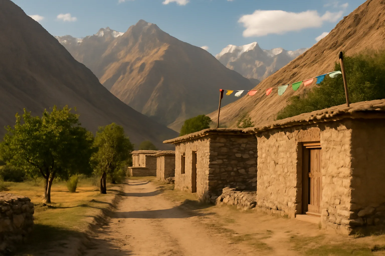 Village traditionnel dans la vallee du Pamir au Tadjikistan