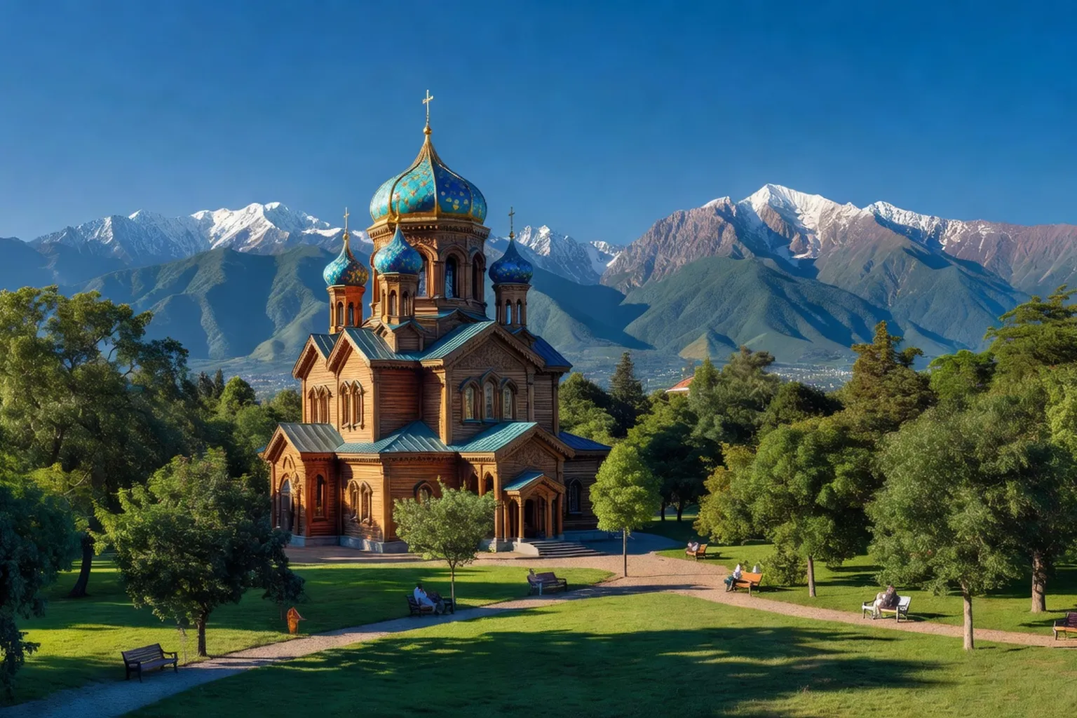 Almaty avec les montagnes du Tien-Chan en arriere-plan