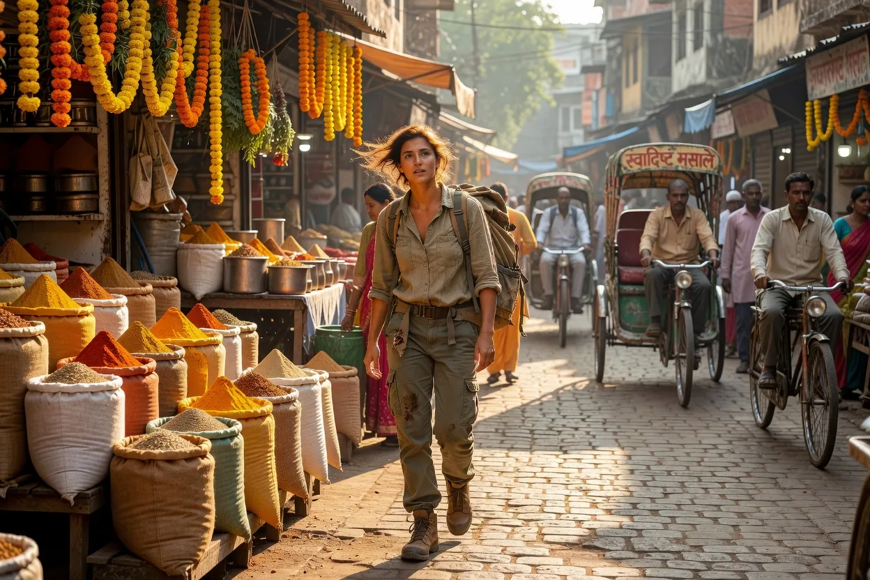 Léa Fontaine devant le City Palace d'Udaipur au Rajasthan lors de son voyage solo